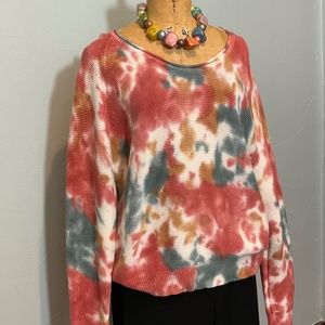 SALE * LOU GRAY TIE DYE KNIT TOP GREY CORAL M/P MED PETITE